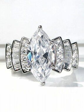925 STERLING SILVER Marquise Cubic Zirconia Stair Step Ring